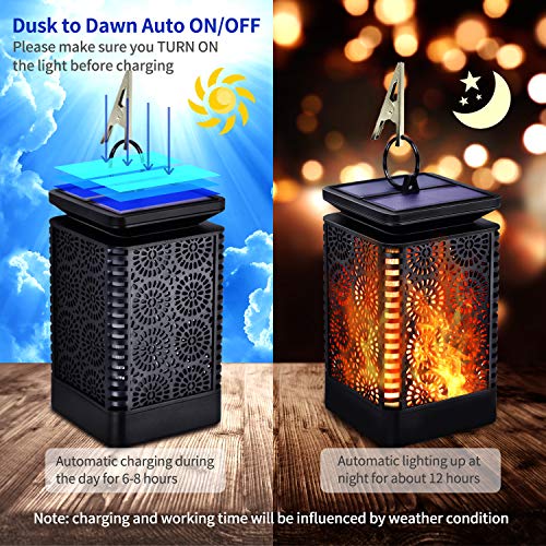 Solar Lantern Lights Outdoor Hanging with Flickering Dancing Flame, Waterproof Solar Powered LED Umbrella Lantern Lights Decoration for Patio Yard Garden Pathway Table, 2 Pack