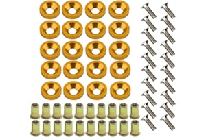 BAIYOOUAUTO 20 Pcs Aluminum Bumper Washer Bumper Washer Stainless Steel Bolt Carbon Steel Rivet Nuts Engine Dress Up Kit (Gold)