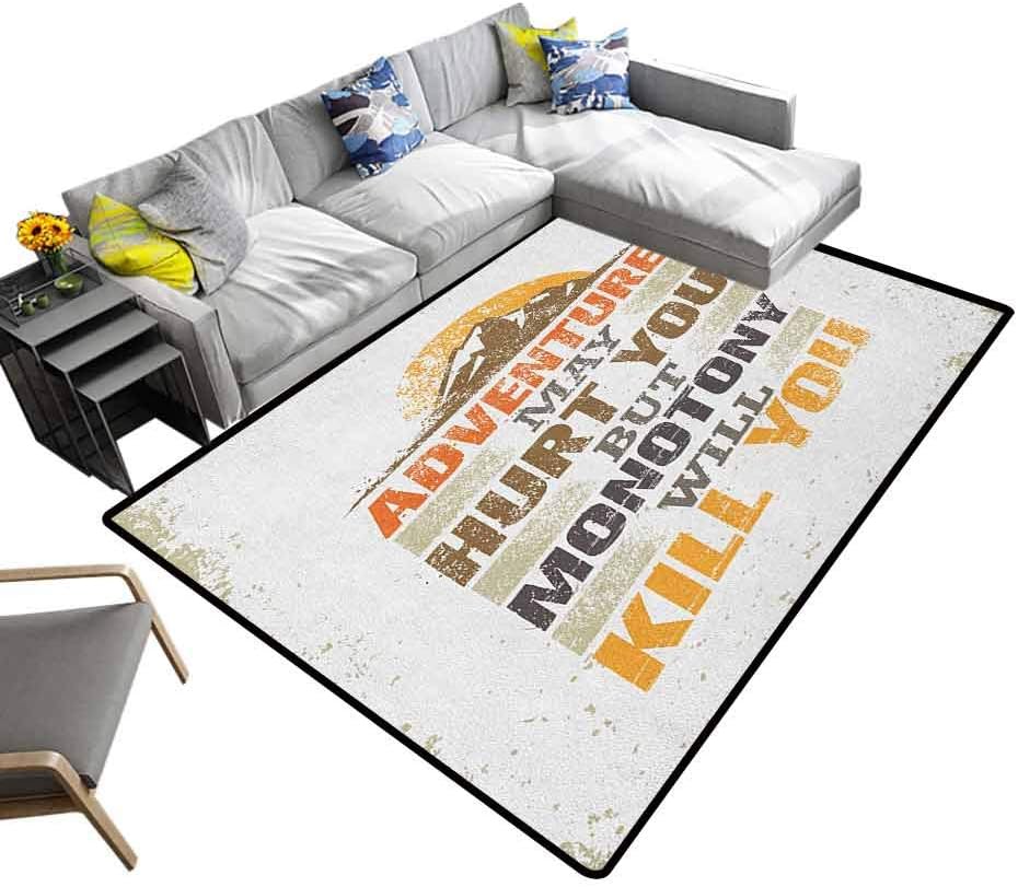 Adventure Bedroom Carpet Adventure Versus Monotony Quote with Sun and Mountains Movement Suggesting Image Non-Slip Doormat Carpet Multicolor (6'6"x10')