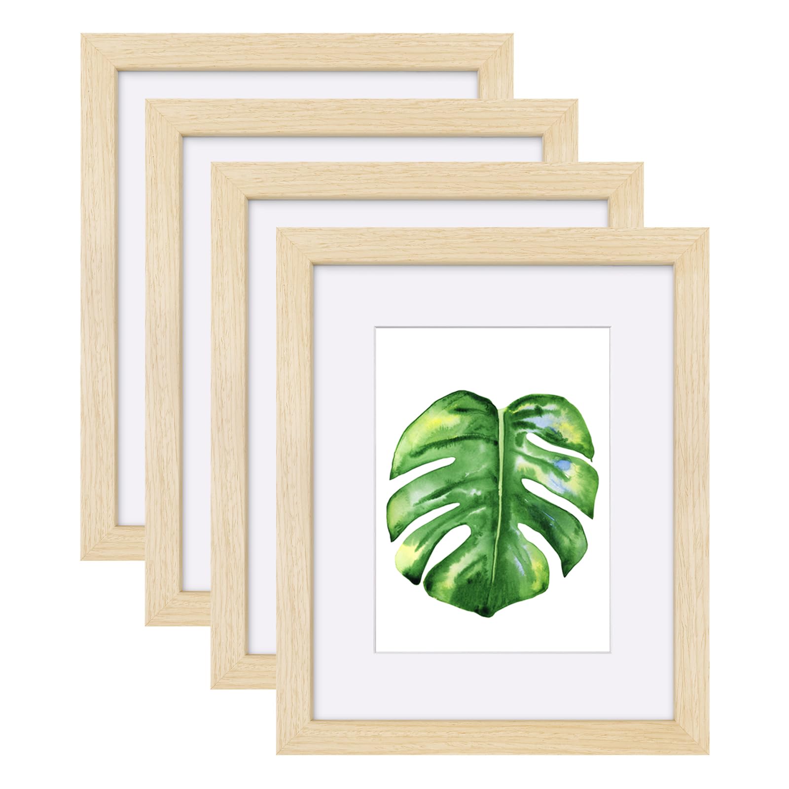 EGOFINE 10x8 Picture Frame,100% Solid Wood Frame with 7x5 Mat,10x8 Photo Frame with Acrylic Glass,20x25 cm Poster Frames for Tabletop and Wall Mounting, Natural Wood,4 Pack