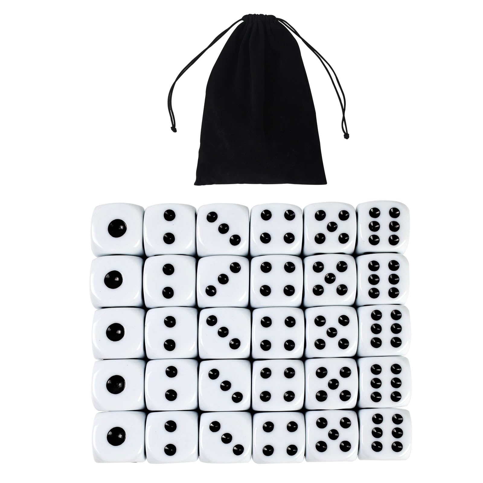 30-Piece White Dice Set, 20 mm Standard Dice with Rounded Corners, 6-Sided Acrylic Dice Set with Pockets, D6 Standard Dice for Poker, Game, Party Board Games, Dice Games, Teaching Math