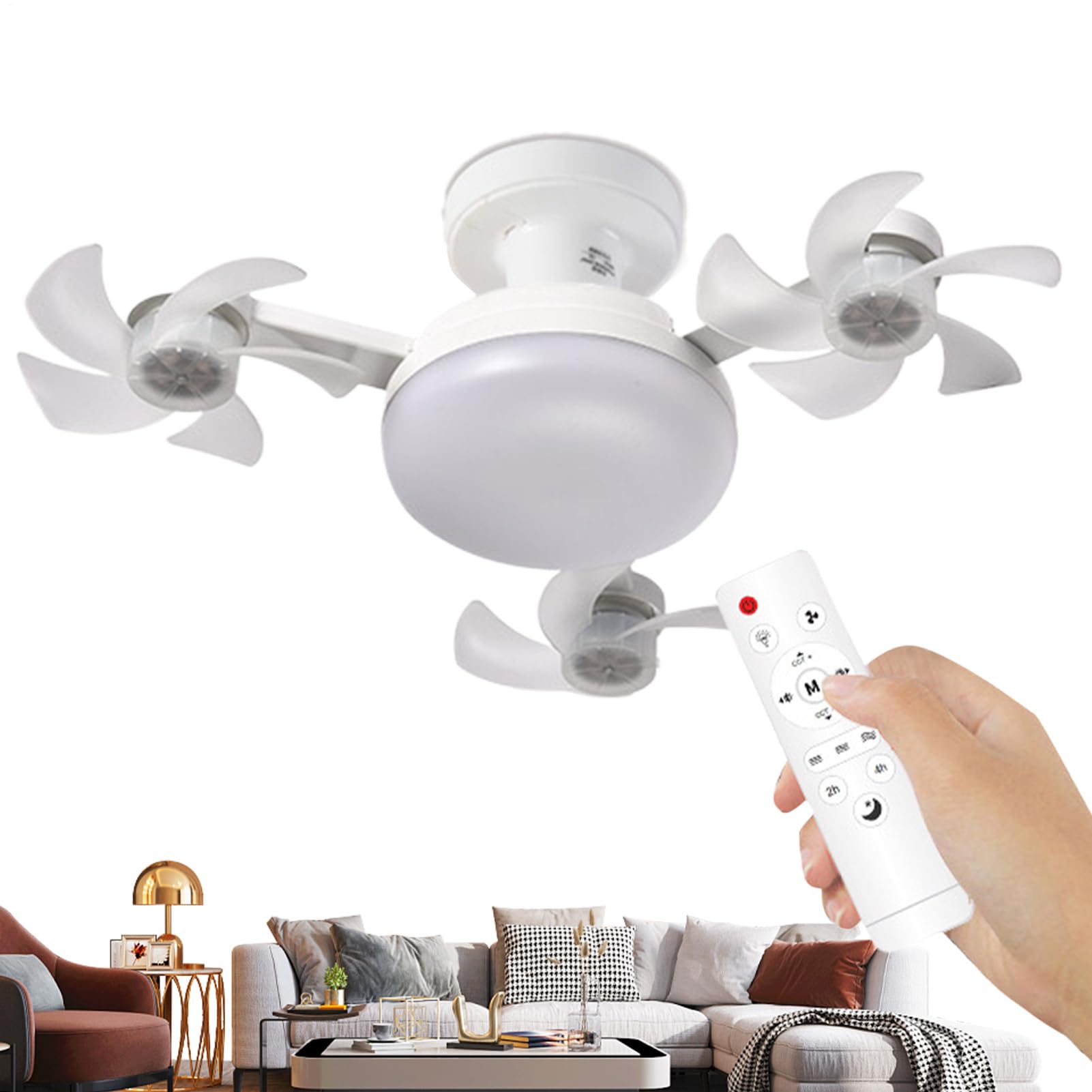 Ceiling Fan with Light and Remote Control - Flat Ceiling Fan with E27 Socket, Dimmable Lighting and Remote Control Cooling for Living Room