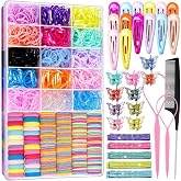 Teenitor Hair Accessories for Girls, Colorful Elastic Hair Ties Set with Hair Clips, Glitter Bobby Pins and Butterfly Hair Clips, Small Hair Ties for Toddler, Baby, Kids Elastic Hair Ties
