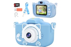 UYHKVXF YUE3000 Upgrade Kids cat Camera,Gifts for Boys and Girls of Age 3-9, 1080P HD Digital Video Cameras for Toddler, 20M high -Definition Digital Camera, Suitable for Portable Toys with 32GB SD Card-Blue