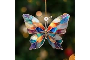 ALADAYQUINQUIT Stained Glass Butterfly Ornament Acrylic – Colorful Suncatcher Window Hanging, Glass Butterfly Decoration for Christmas Tree 2025, Spring Garden Décor, Gifts for Women & Nature Lovers(Sun-04)