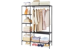 Dttwacoyh Portable Wardrobe Closet with Multi-Functional Segmentation, Large Capacity，50.2W x 17.5D x 70.8H inches，Metal Closet, Suitable for Bedroom,Checkroom, Living Room，Black