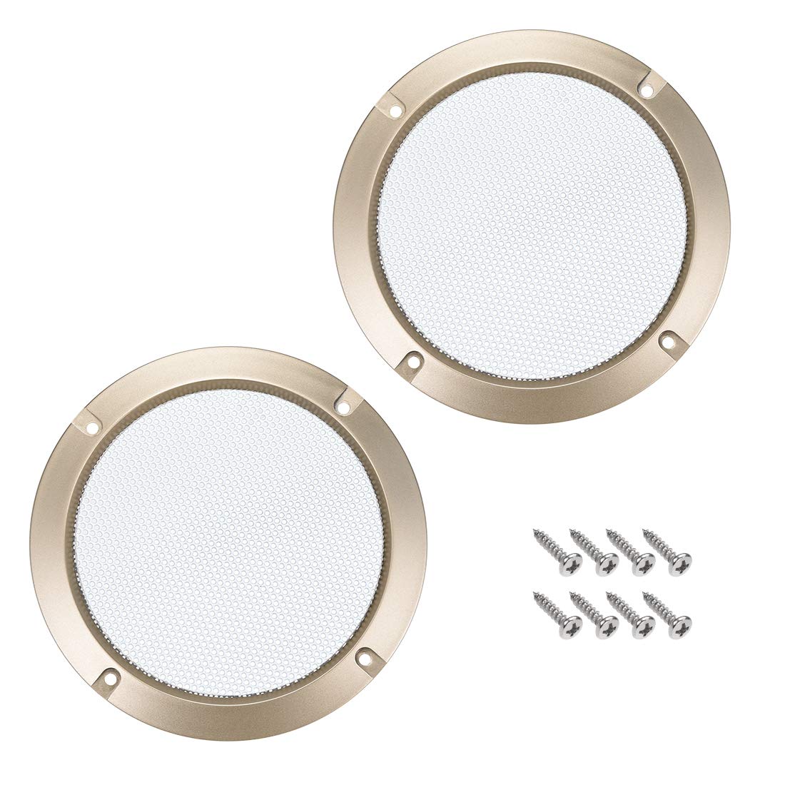 sourcing map 2pcs 3" Speaker Grill Mesh Decorative Circle Woofer Guard Protector Cover Audio Accessories Golden