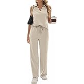 Sixstar Two Piece Sets for Women Summer V Neck Tops Wide Leg Sweatpants Sleeveless Tracksuit Travel Outfits