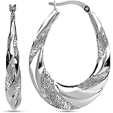 LeCalla 925 Sterling Silver Hoop Earrings for Women | Classic Diamond-Cut Shrimp Earring Hoops| High-Polished Textured & Filigree Medium to Large Hoops | Italian Design Jewelry