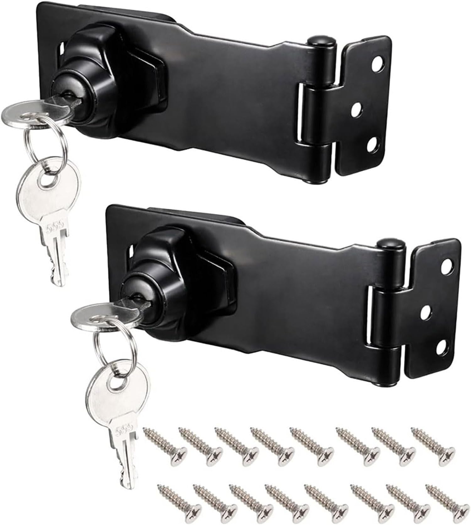 Recogwood 2Pcs Keyed Hasp Locks, 4 Inch Twist Knob Keyed Locking Hasp and Staple Lock, Catch Latch Safety Gate Lock with Keys for Locking Shed Doors Cabinets Furniture