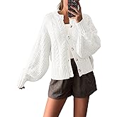 Saodimallsu Womens Cable Knit Cardigan Sweaters Button Up Crew Neck Long Sleeve Loose Fall Trendy Sweater Coats