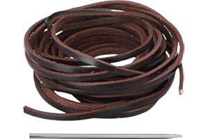GENZYRE 22 Yards 4mm Brown Leather Cords, 65.6 Feet Leather Strips Straps Strings Shoe Laces for Crafts, Thread Flat Necklace Cord Rope for Jewelry Making, Necklace String Bracelet Making DIY Belts Keychains