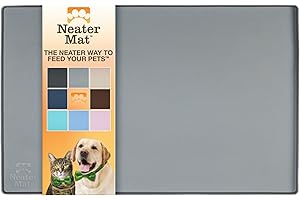 Neater Pet Brands Neater Mat Pet Mats for Food and Water, Cat & Dog Bowl Mat Waterproof Silicone, Feeding Tray, Dog Food Mats for Floors, Placemat w/Raised Edge for Under Bowls, 16” x 10”, Grey