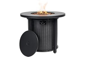 SENJOYS 30'' Round Propane Fire Pit Table, 50,000 BTU Steel Gas FirePit for Outdoor, Fire Table with Lid, Add Warmth & Ambience to Gatherings and Parties On Patio Deck Garden Backyard, Black.