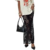 Women Lace Long Skirts Y2k Sheer Maxi Skirt Sexy See Through Beach Cover Up Long Skirt Streetwear