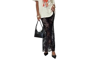 Women Lace Long Skirts Y2k Sheer Maxi Skirt Sexy See Through Beach Cover Up Long Skirt Streetwear