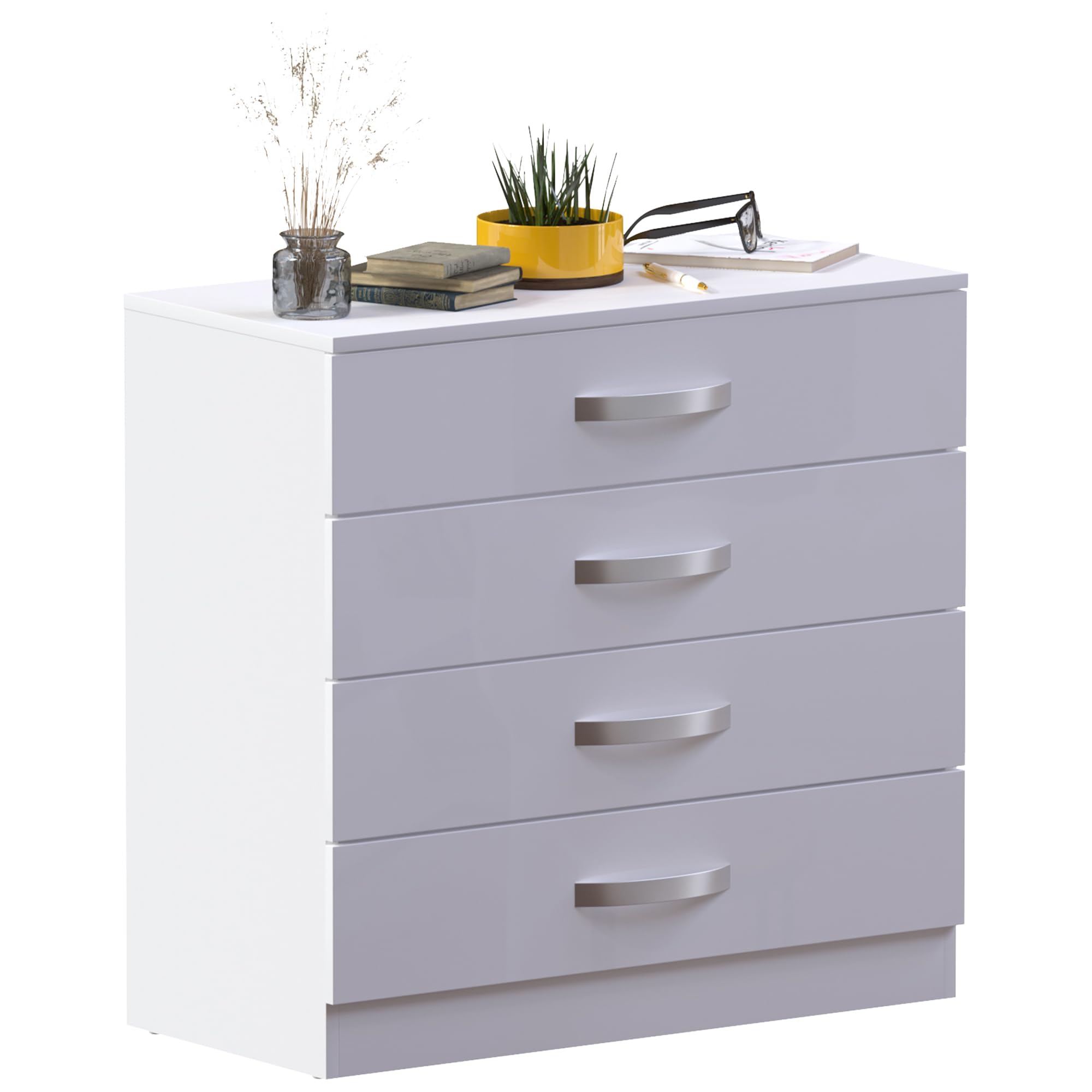 Vida Designs Hulio High Gloss 4 Drawer Chest Of Drawers, White, 72 x 75 x 36 cm