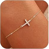 SUYACS 14k Gold Plated Cross Bracelet for Women Dainty 925 Sterling Silver Cubic Zirconia Link Chain Bracelets Religious Christian Birthday Jewelry Gifts for Mom to Daughter