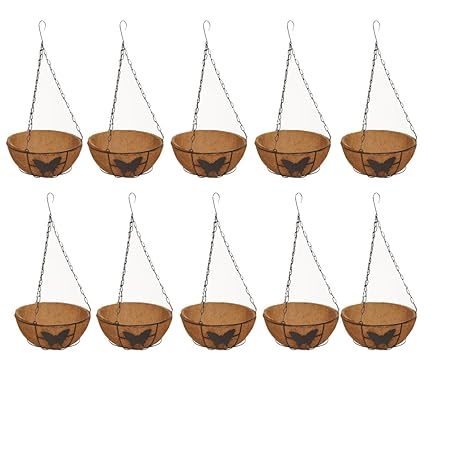 BIO BLOOMS AGRO INDIA PRIVATE LIMITEDCOIR HANGING POT 10 pots of10 inches . metal basket with metal chain coir liners and coir pith, ECO FRIENDLY GARDEN HANGING POTS WITH COIR FIBRE planters set of 10 pots Bio_41b