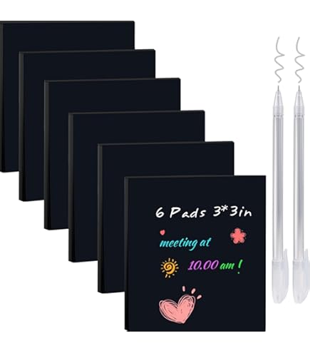 Black Sticky Notes 3x3 Inch | 6 Pads 600 Sheets Total | Self-Stick Repositionable Notes