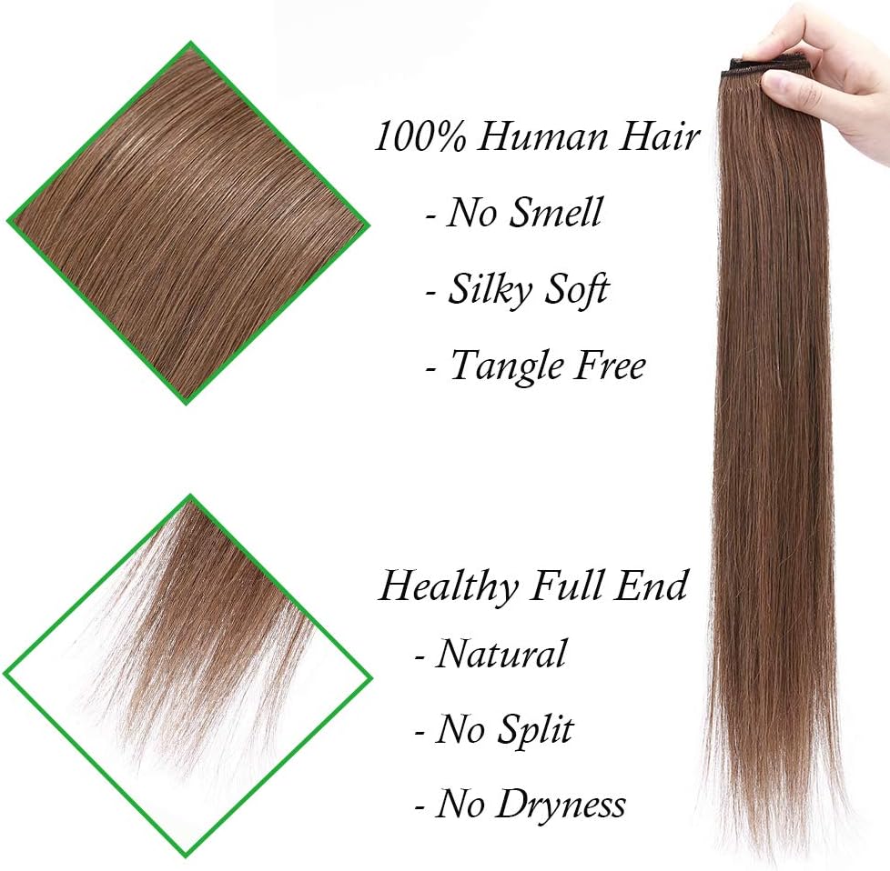 Silk-co 24"-60g One Piece Clip on Hair Extensions Seamless Clip in Hair Extensions #06 Light Brown Real Remy Human Hair Extension 3/4 Half Head Natural Straight - Image 5