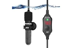 YukiHalu Small Submersible Aquarium Heater, Adjustable Mini Fish Tank Heater 25W 50W 100W 200W 300W with External Temperature Controller, LED Display, Used for 5/10/20/40/60 Gallons (50 Watts)