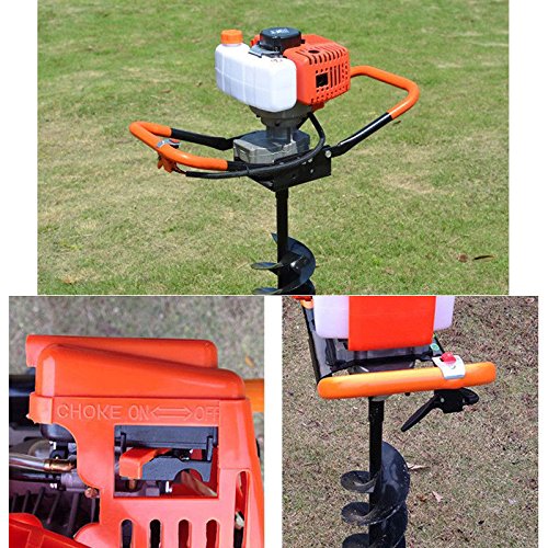 Fence Earth Auger, Petrol Borer 52cc 2-stroke Post Hole Digger+Drill Bits 4" 6" 8" Bar Single Cylinder Air-Cooled System One Man Fence Earth Auger (US Stock) (2.4HP)