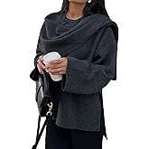 Antinson Womens Oversized Scarf Jacket Wool Blend Coat Long Sleeve Button Wool Coats Overcoats