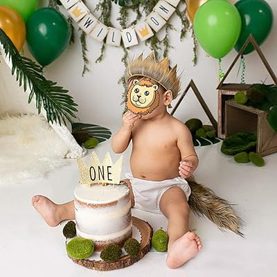 Buy 5pcs Baby Boys Lion 1st 2nd Birthday Cake Smash Outfit Wild One Suspenders Pants Bowtie Tail Crown Photography Costume Online In Indonesia B089h1q764