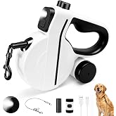 Retractable Dog Leash with LED Light &amp; Reflective Tape for Night Walk, 16ft Dog Leash with Poop Bag Dispenser, Chew-Proof Steel Cable, One-Button Brake &amp; Lock for Medium Dogs up to 66 lbs (BLK&amp;WHT)