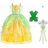 Green Princess Costume for Girls Birthday Party Halloween Outfit Costume Cosplay Dress up with Accessories for 3T-10