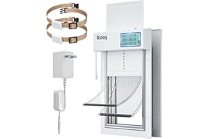 AIDAY Automatic Dog Door for Door with Collar Sensor, Medium Electronic Dog Door with Anti-Pinch, Mains-Powered, Timing Function, Metal Frame&Panels- M