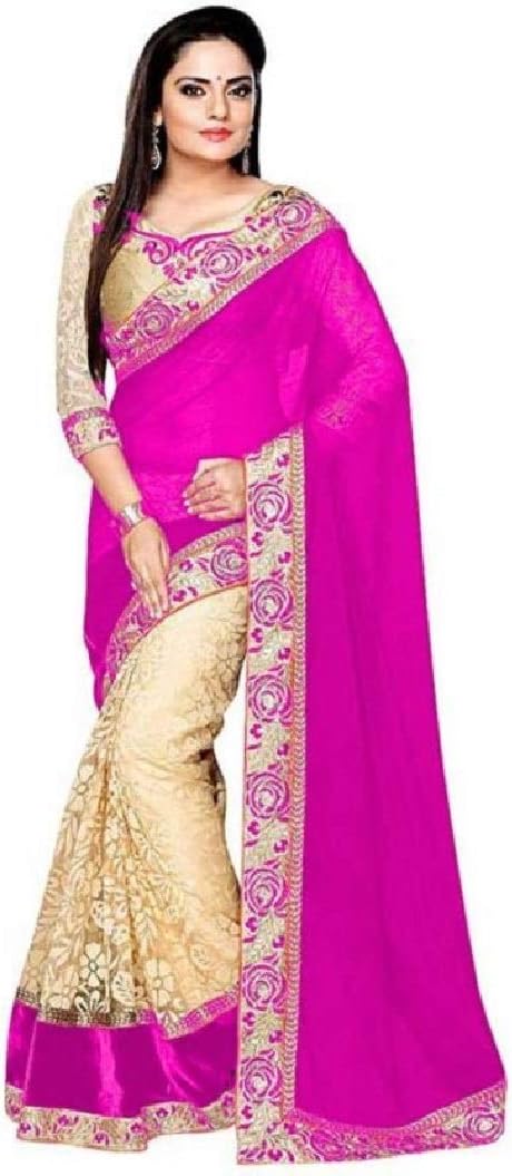 A3 FashionWomens Georgette Womens Saree with Blouse Pieces(Georgette Sari_Free size)