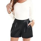 Faux Leather Shorts for Women High Waisted with Pockets Elastic PU Leather Shorts