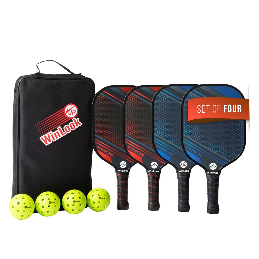 JP WinLook Premium Pickleball Paddles Set of 4 – Graphite Carbon Fiber Pickleball Rackets for Men & Women - Best Pickleball Paddles for Outdoor & Indoor Game - USAPA Pickleball Set Image