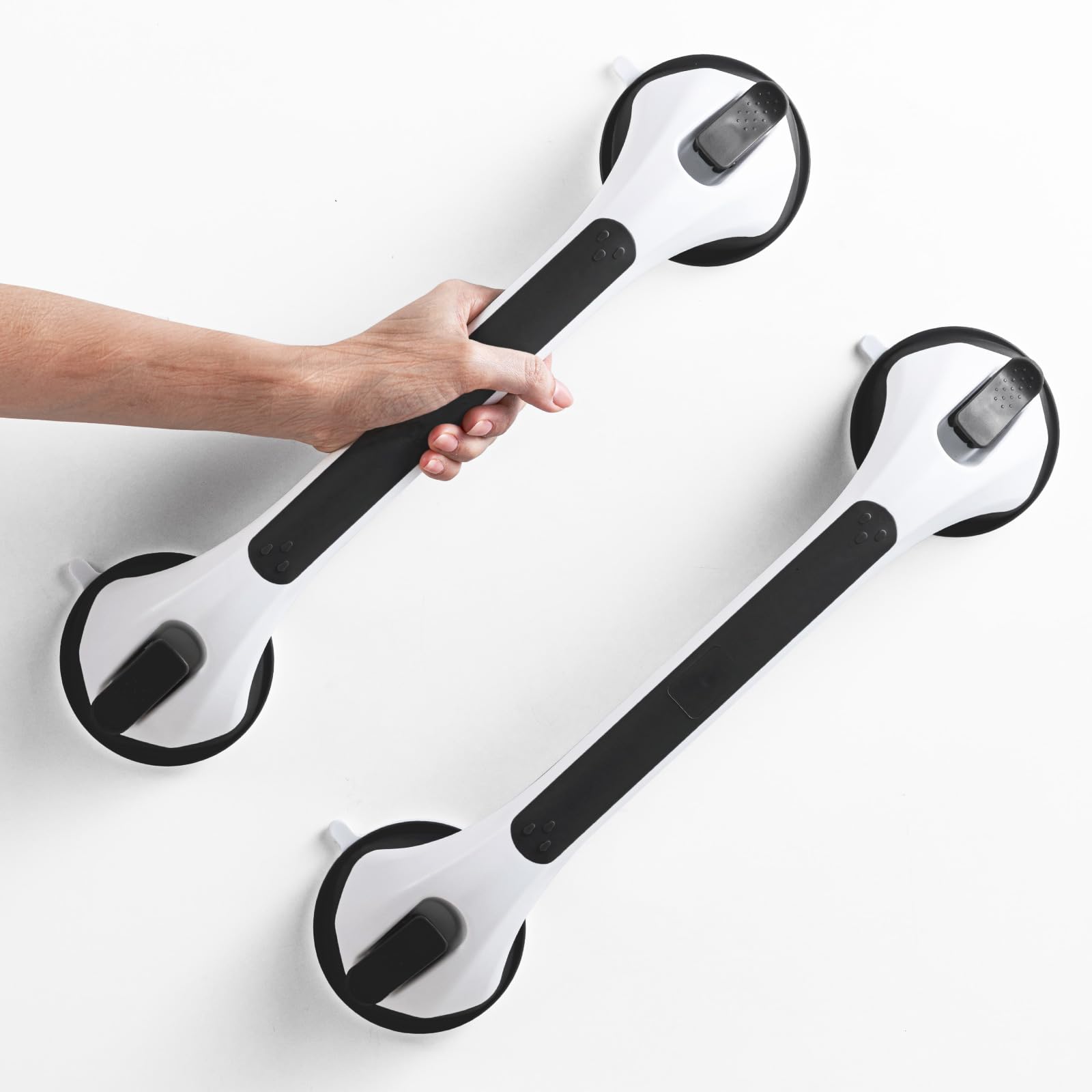 Photo 1 of LEVERLOC 2 Pack Grab Bars for Bathtubs and Showers, Easy to Install Suction Shower Handles for Bathroom Removable Handrails for Seniors Elderly Safety Grip Waterproof Drill Free Black