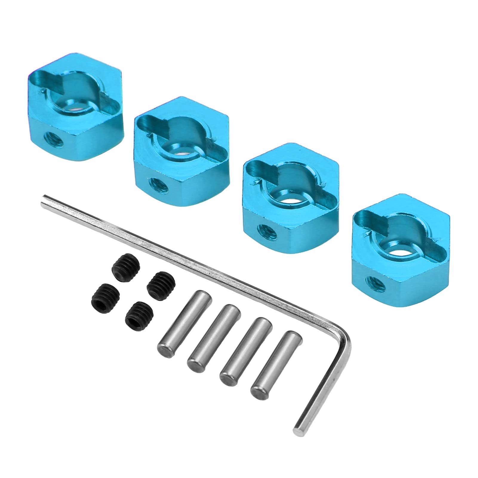4 Pack Aluminum High Precision 12mm Hex Hub Nuts, RC Car Hex Hub Drive Adapter for RC Cars like 1/10 Senton (Blue)