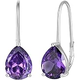 JO WISDOM Women Earrings 925 Sterling Silver 8 * 10mm Pear Cut Cubic Zirconia Leverback Dangle Earrings Birthstone Earrings for Women Hypoallergenic Jewelry