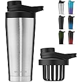 Greatyos Stainless Steel Shaker Bottle with Noise-Free Design - Patented 24 oz Insulated Metal Shakers Bottles Cup for Protein Mixes and Pre Workout 100% Leak Proof (Steel)