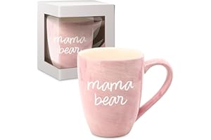 PAVILION GIFT COMPANY Pavilion Large Ceramic Coffee Mug with "Mama Bear" Text Design, Microwave & Dishwasher Compatible, Tall Coffee or Tea Cups for Moms with Handle, Ideal for Daily Use or Special Occasions - Pink, 20 oz