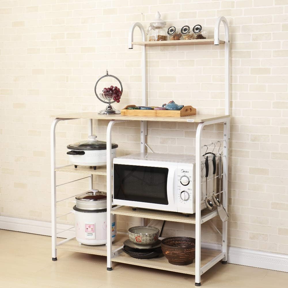 SogesGame Kitchen Cart 3-Tier Kitchen Baker's Rack Utility Microwave Oven Stand Storage Rolling Workstation with Hooks for Living Room,Maple,W5S-MO-S8-US: Furniture & Decor