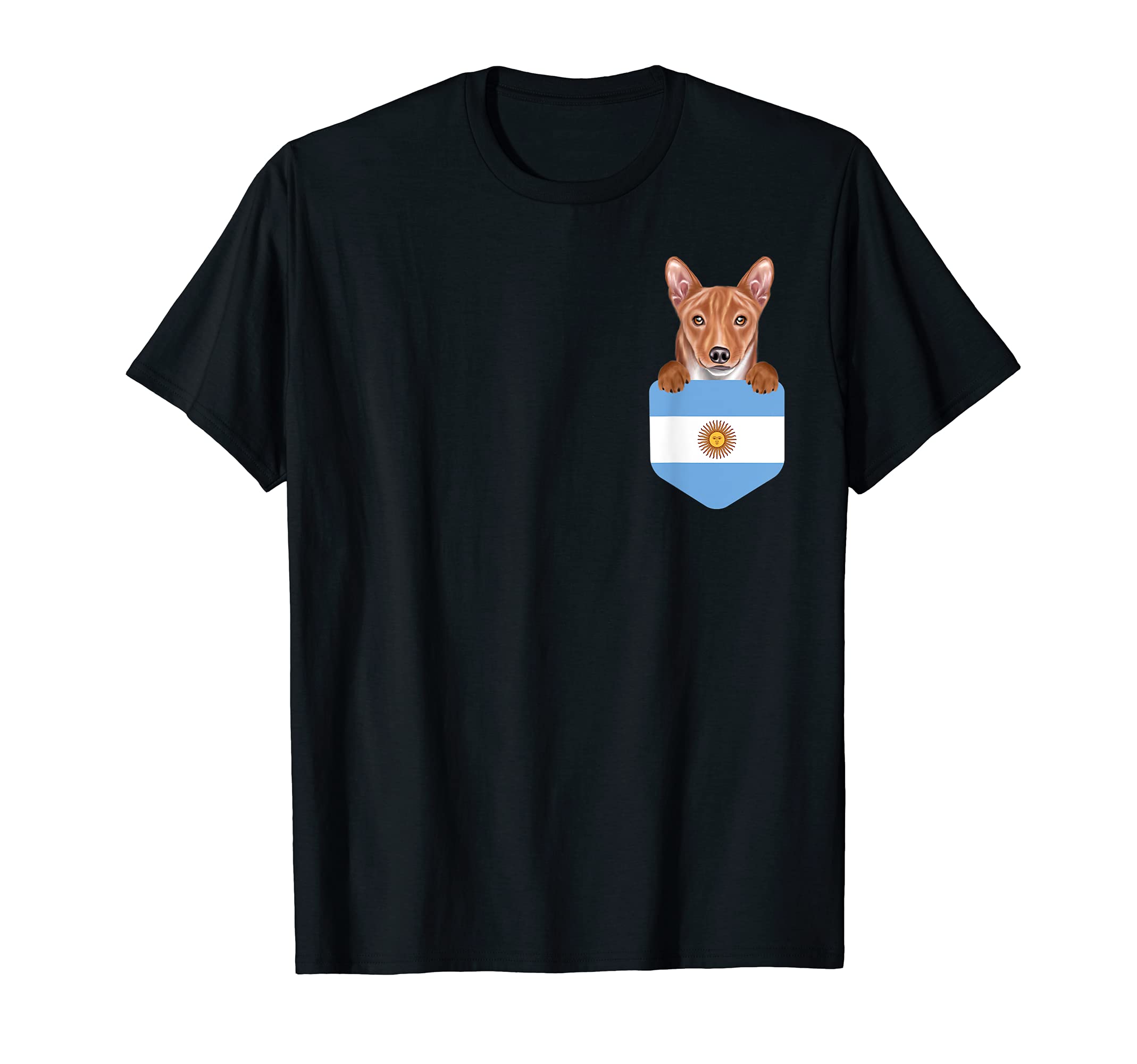 Argentina Flag Basenji Dog In Pocket T-Shirt