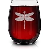 Dragon Fly Vintage Engraved Stemless Wine Glass - Insect Themed Gift - Unique Birthday Gifts For Friends And Family - Dragon Fly Lovers Gift - Vintage Animal Wine Glass