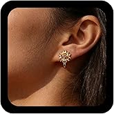Iaceble Bohemian Crystal Clip on Earrings Gold Rhinestone Flower Stud Earrings Daisy Crystal Flower Earring Gold Non Piercing Earring Jewelry for Women and Girls Gifts