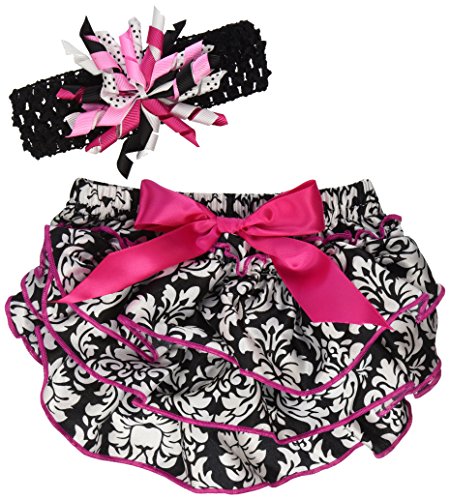 Stephan Baby Ruffled Diaper Cover and Curly Band Gift Set, Little Diva Hot Pink and Black, 6-12 Months