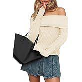 Saodimallsu Womens Off The Shoulder Sweaters Cable Knit Long Sleeve Sexy Fitted Fall Dressy Going Out Pullover Tops