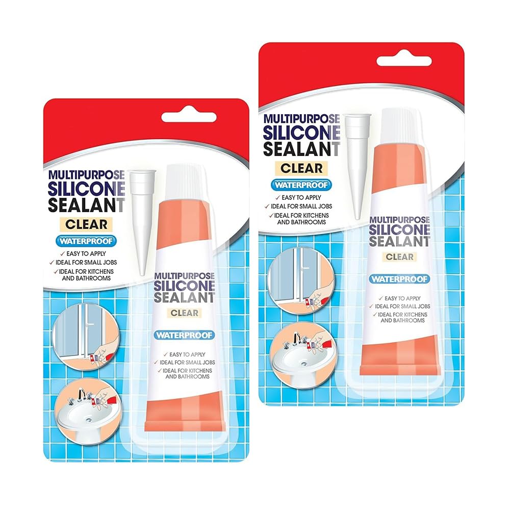 2x Silicone Sealant Clear 70g - Multipurpose Kitchen & Bathroom, Mould Resistant, Easy Apply Flexible Seal Waterproof Silicone Tube