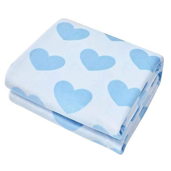 FY FIBER HOUSE HEART FLANNEL KING BLANKET SOFT COZY BLANKETS FOR LOVER GIFTS ALL SEASON USE, 90X108 INCHES, BLUE