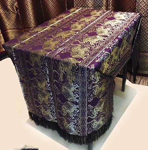 Silk Tablecloth Elephant Design,Purple and Gold Elephant,Thai Silk, Reflective Fabric,Rectangle Thai Silk Tablecloth Table Cover,Wedding Restaurant Party Banquet Decoration"Spillproof" (39 x 70 inch)