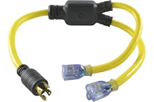 Conntek YL1430520S 30 4 Prong to 15/20 Amp Generator Y-Adapter, Yellow/Blue